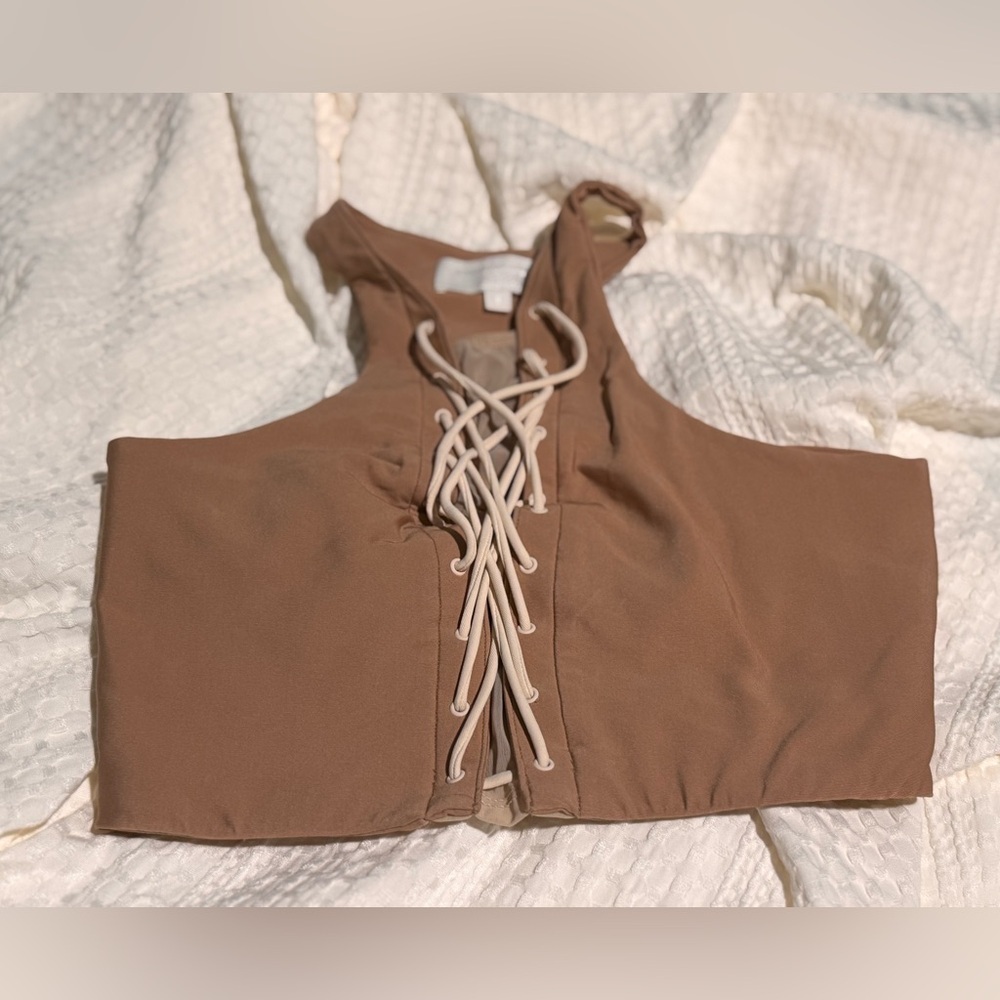 JONATHAN SIMKHAI Size S Brown Lace-Up Women's Top Worn Once for Photoshoot